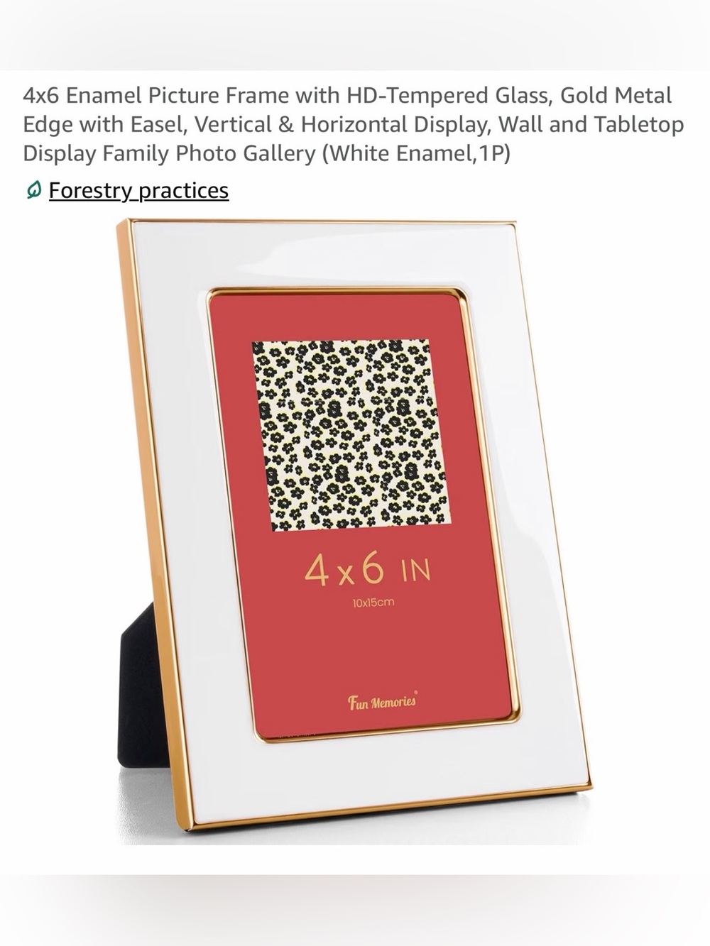 4x6 - Enamel Photo Frame with Gold Trim - White and Gold NIB
